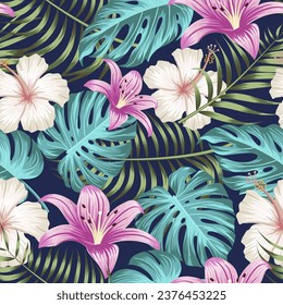 Floral seamless pattern with leaves. tropical background