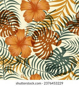 Floral seamless pattern with leaves. tropical background