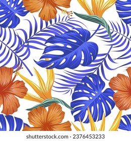 Floral seamless pattern with leaves. tropical background