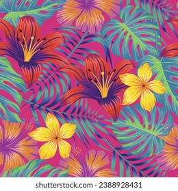 Floral seamless pattern with leaves. tropical background	
