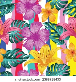 Floral seamless pattern with leaves. tropical background	
