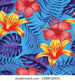 Floral seamless pattern with leaves. tropical background	
