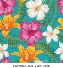 Floral seamless pattern with leaves. tropical background