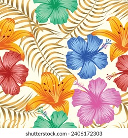 Floral seamless pattern with leaves. tropical background