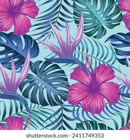 Floral seamless pattern with leaves. tropical background