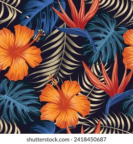 Floral seamless pattern with leaves. tropical background