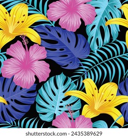 Patrón floral sin costuras con hojas. fondo tropical