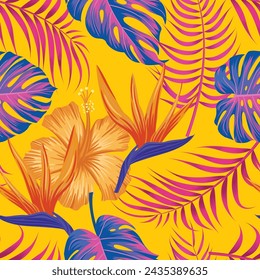 Floral seamless pattern with leaves. tropical background