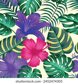 Floral seamless pattern with leaves. tropical background	
