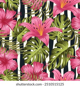 Floral seamless pattern with leaves. tropical background