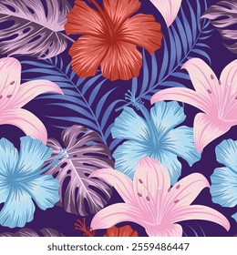 Floral seamless pattern with leaves. tropical background	
