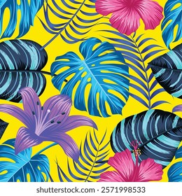 Floral seamless pattern with leaves. tropical background