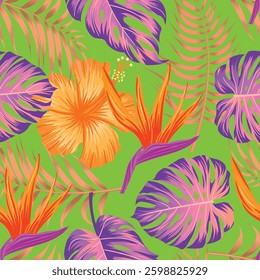 Floral seamless pattern with leaves. tropical background	
