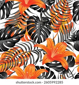 Floral seamless pattern with leaves. tropical background	
