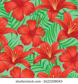 Floral seamless pattern with leaves. tropical background	