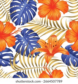 Floral seamless pattern with leaves. tropical background