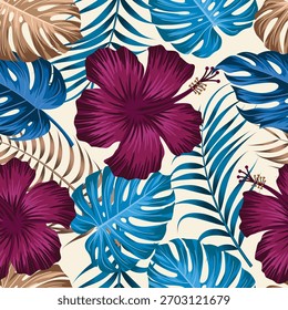 Patrón floral sin fisuras con hojas. fondo tropical	
