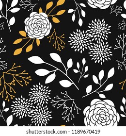 Floral seamless pattern with leaves for wallpaper, textile, fabric, wrapping paper, greeting card, vector background, flower print
