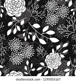 Floral seamless pattern with leaves for wallpaper, textile, fabric, wrapping paper, greeting card, vector background, flower print