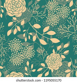 Floral seamless pattern with leaves for wallpaper, textile, fabric, wrapping paper, greeting card, vector background, flower print