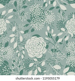 Floral seamless pattern with leaves for wallpaper, textile, fabric, wrapping paper, greeting card, vector background, flower print