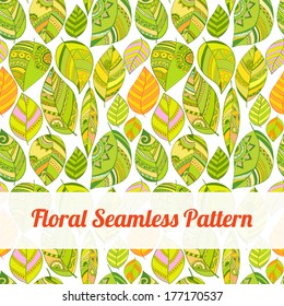 Floral seamless pattern leaves for wedding invitation, birthday or other holiday. Colorful template for you design.