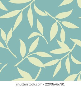 Floral seamless pattern with leaves. Yellow leaves silhouettes on a blue background. Vector seamless background 