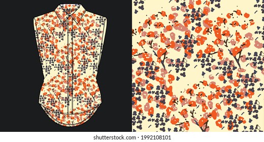Nahtloses Muster ohne Blumen. Liberty-Stil. Stoff, Deckel, Herstellung, Wallpaper, Druck, Geschenkverpackung.