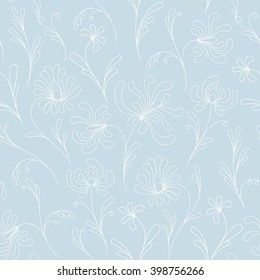 Floral seamless pattern. Light blue background. Vector illustration