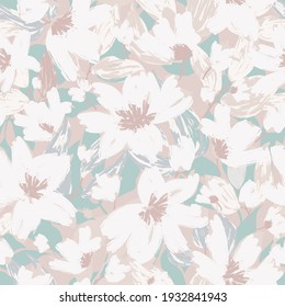 floral seamless pattern in light colors with hand drawn abstract flowers