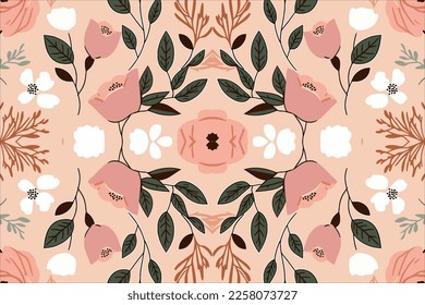 Floral seamless pattern light pink tone background. Abstract graphic line modern elegant minimal vintage retro style. Design for fabric texture textile print art background wallpaper tile backdrop.