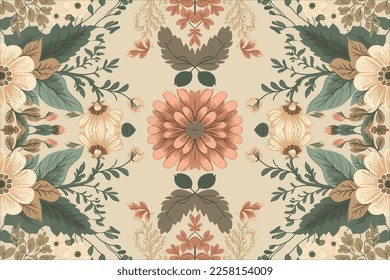 Blumennahtloses Muster, heller Hintergrund. Abstrakte grafische Linie moderne elegante minimale Vintage Retro-Stil. Design für Textur Textur Stoffdruck-Kunst Hintergrund Tapete Kachel Hintergrund.
