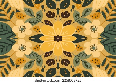 Floral seamless pattern light yellow tone background. Abstract graphic line modern elegant minimal vintage retro style. Design for fabric texture textile print art background wallpaper tile backdrop.