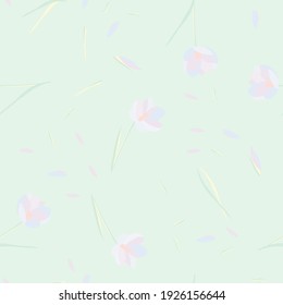 Floral seamless pattern. Lilac crocus, spring flower. Pastel colors for textile or designer decor. Endless floral pattern. Vector

