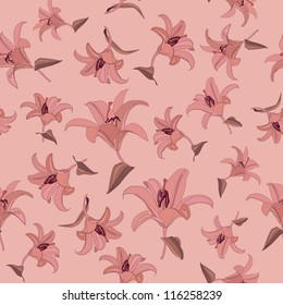 floral seamless pattern with lilac and pink flowers lily