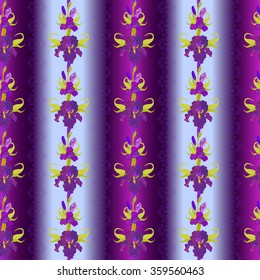 Floral seamless pattern. Lilac, violet, purple iris flower background. Hand drawn vector illustration of iris. Seamless pattern for printing textile, wallpaper, wrapping gift paper, texture for fabric