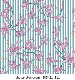 Floral seamless pattern with lily flowers. Vector motifs for fabric print and embroidery.