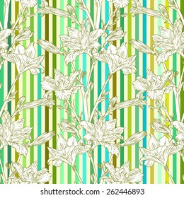 Floral seamless pattern with  lily flowers.  Can be used for fabrics, wallpapers, scrap-booking, ornamental template for design and decoration, etc