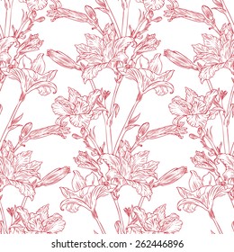 Floral seamless pattern with  lily flowers.  Can be used for fabrics, wallpapers, scrap-booking, ornamental template for design and decoration, etc