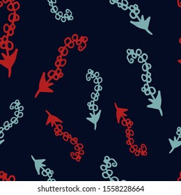 Floral seamless pattern in line art style.  Abstract botanical print of flowers, leaves, twigs.Textile design texture. Spring blossom background. Vector illustration.