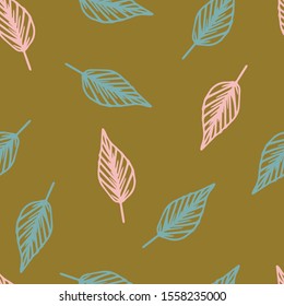 Floral seamless pattern in line art style.  Abstract botanical print of flowers, leaves, twigs.Textile design texture. Spring blossom background. Vector illustration.