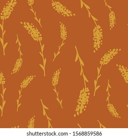 Floral seamless pattern in line art style.  Abstract botanical print of flowers, leaves, twigs.Textile design texture. Spring blossom background. Vector illustration. 