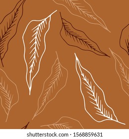 Floral seamless pattern in line art style.  Abstract botanical print of flowers, leaves, twigs.Textile design texture. Spring blossom background. Vector illustration. 