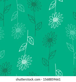 Floral seamless pattern in line art style.  Abstract botanical print of flowers, leaves, twigs.Textile design texture. Spring blossom background. Vector illustration. 