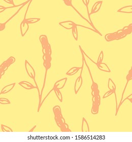 Floral seamless pattern in line art style.  Abstract botanical print of flowers, leaves, twigs. Textile design texture. Spring blossom background. Vector illustration. 