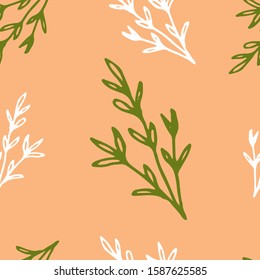 Floral seamless pattern in line art style.  Abstract botanical print of flowers, leaves, twigs. Textile design texture. Spring blossom background. Vector illustration. 