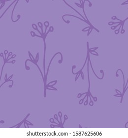 Floral seamless pattern in line art style.  Abstract botanical print of flowers, leaves, twigs. Textile design texture. Spring blossom background. Vector illustration. 