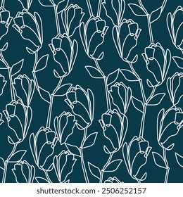 Floral Seamless Pattern Line Art Style. Floral Pattern with White Flowers for Wedding, Anniversary, Birthday and Party. Botanical Modern Abstract Print Design. Vector EPS 10	