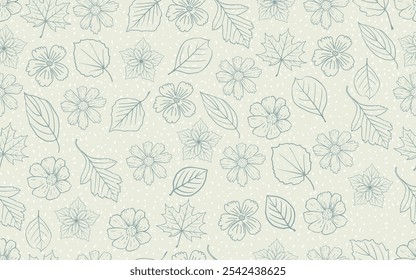 Floral seamless pattern line art flowers leaf ornaments retro fabric textile paper print packaging wrapping