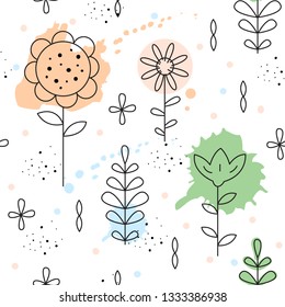 Floral seamless pattern line drawing style
